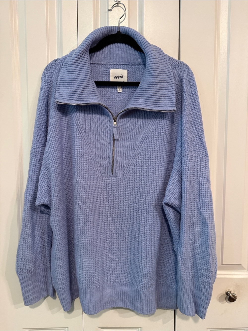 aerie Periwinkle Half-Zip Waffle Knit Pullover